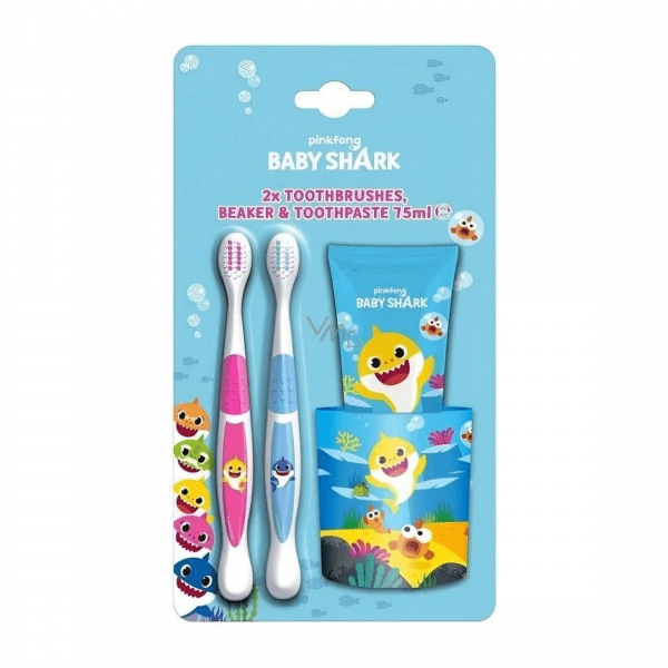 PinkFong Baby Shark 2* Toothbrushes, Beaker and Toothpaste 75ml